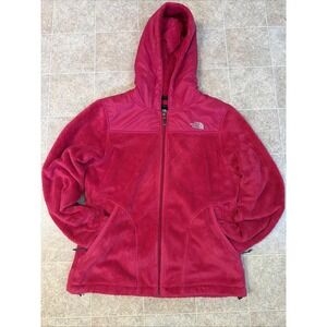 The North Face Women's Medium Fuzzy Furry Hooded Full Zip Jacket Pink Fleece